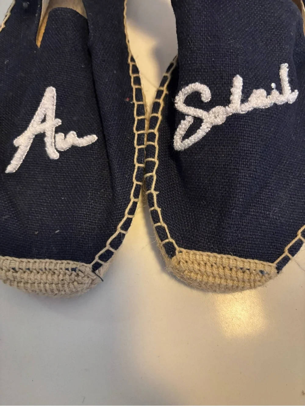 Soludos Black Canvas Slip-On Espadrilles with White Signature